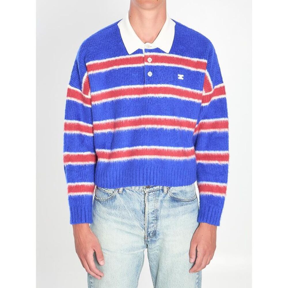 CELINE Striped Knit Polo Sweater Men BLUE Sweaters & Cardigans
